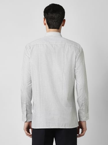 Image of Peter England Men's Classic Checkered Formal Slim Fit Full Sleeve Shirt | Wonder Fabric | Cotton-Rich