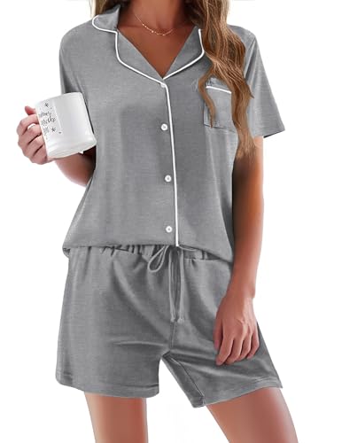 Image of Ekouaer Pajamas Set for Women Short Sleeve Sleepwear Button Down Pjs Soft 2 Piece Lounge Sets XS-XXXL