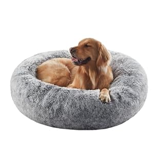 36 inches Donut Dog Bed for Large Dogs – Calming Fluffy Round Pet Bed with Removable & Washable Cover,Fits up to 80 lbs Pets (Dark Grey,Large)