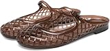 MAVMAX Jelly Slide Sandals for Women Mary Jane Mules Breathable Closed Toe Flat Summer Slip On Mesh Slides for Woman Size 9