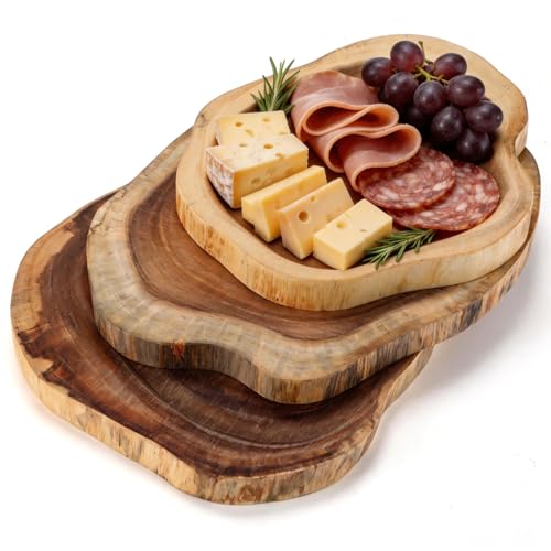 Domensi 3 Packs Large Wood Round Cutting Board, 9"-11"/11"-12"/12"-13" Acacia
