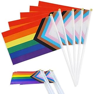 Taicols 50Pcs Rainbow Flags, Colorful Gay Pleased Banner Rainbow Pride Flags Lesbian Flags Progress Pride Rainbow Flags LGBT Rainbow Flags for Outdoor Indoor，5.5x8.3inch/14x21cm，Party Decorations