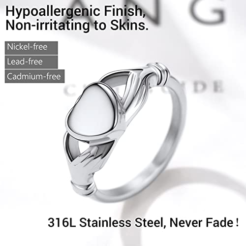 Image of Claddagh Urn Rings For Ashes Keepsake For Women Pet Cremation Jewelry Size 7 Stainless Steel Heart Ring
