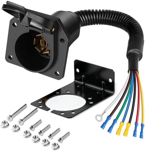 SWWLXH Premium 7 Pin Trailer Connector, Waterproof 7 Pin Trailer Plug