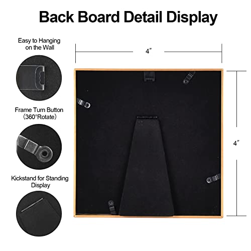 Fkvat 4x4 Picture Frame Set of 4, Matted Brass Simple Modern Brushed Thin Aluminum Metal Square Photo Frame Fits 3x3 with Mat or 4 x 4 without Mat Display For Tabletop or Wall Collage