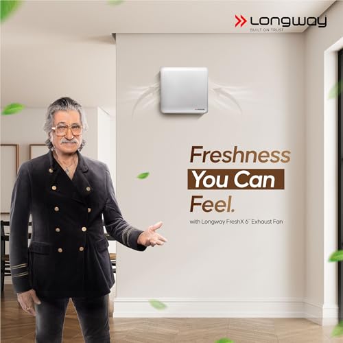 Image of LONGWAY FreshX 6 Inch 150 mm Energy Efficient Exhaust Fan | High Speed Powerful Motor | Noiseless Operation | Rust Proof | Suitable for Bathroom, Kitchen, Office (White)