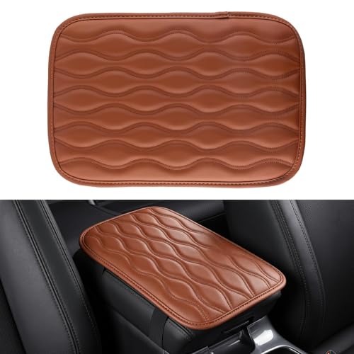 Image of Amiss Car Center Console Cover, Upgraded Leather Car Armrest Cushion, Universal Waterproof Cushion Pad, Non-Slip Car Interior Accessories, Fits Most Sedans SUVs Trucks (Brown)
