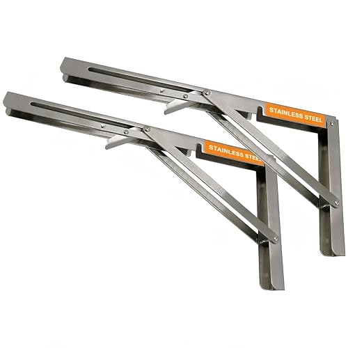 Image of VOLO Pack of 2 Pieces (1 Set ) Heavy Duty Folding Bracket | 150 Kg Load Capacity | Foldable Wall Shelf Bracket | Fold Down Table and Wall Bracket with Fittings | (Stainless Steel, 8 Inch (200mm))