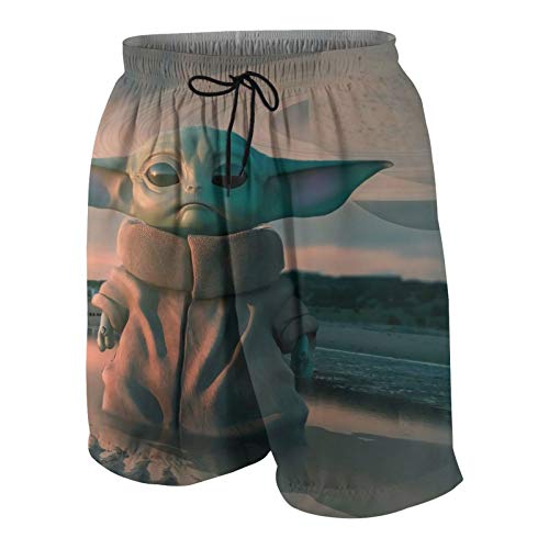 PKFGE Casual Boys and Girls Swim Trunks Quick Dry Printed Beach Shorts Summer Boardshorts Baby Yoda-3 7-8 Years