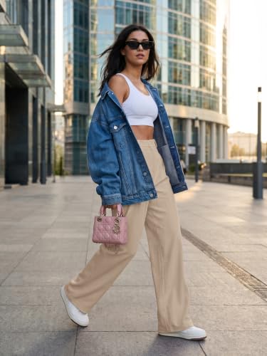 IWOLLENCE Women Wide Leg Pants Waffle Stretchy Work Dress Pants Business Casual Outfits Slacks Trousers Dark Khaki — view 4