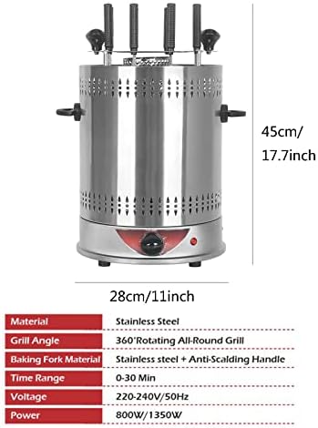 CHUANGRUN Vertical Kebab Machine, Stainless Steel Roasters Barbecue, Electric Grill Smokeless Rotating Oven, 0-30 Minutes Timing, for Commercial and Home Kitchen, 10 Skewers