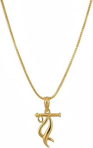 Gold Plated Flute Bansuri of Lord Krishna Pendant Locket Necklace Spiritual Temple Jewellery for Unisex | Religious &amp; Spir...