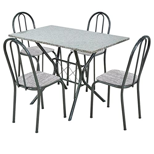 Conjunto Bruna Mesa Tampo Granito com 4 Cadeiras Atefamol Preto