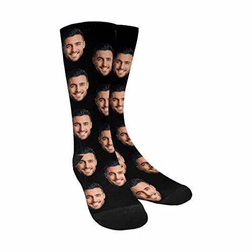 MyPupSocks Personalized Picture Socks for Men, Customized Photo Socks Funny Face Sock Custom Black Crew Sock for Dad Mom Husband Birthday