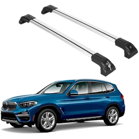 ERKUL Heavy Duty 220lbs Roof Rack Cross Bars for BMW X3 G01 2018-2025 | Solid Metal Mounts | Aluminum Crossbars with Anti Theft Lock for Rooftop - Compatible with Flush Rails - Silver Cover