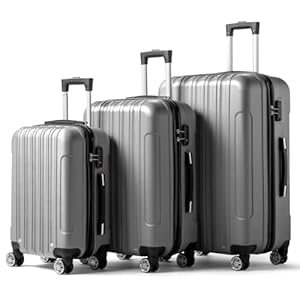 Karlhome Set of 3 Suitcase Set, Luggage Sets with 4 Rolling Spinner Wheels TSA Lock, Lightweight Hardside Carry On or Check in Trolley Travel Case, Silver Grey ABS Hard Shell