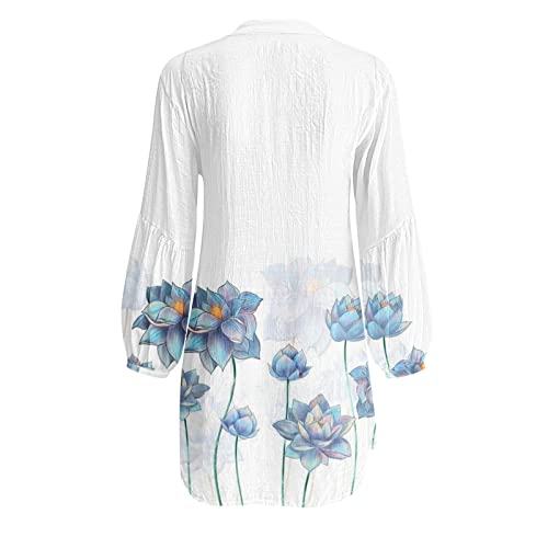 Womens Tops Dressy Casual Summer Tshirts Shirts For Women Beach Shirt For Women Holiday Floral Shrugs Shirt Floral Long Sleeve Button Print V Neck Casual Beach Tops Blue #TOP5