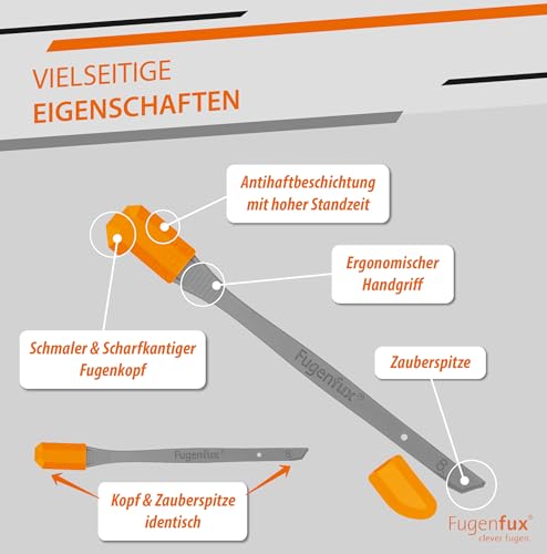 FUGENFUX® MULTITOOL | 2-in-1 Fugenabzieher mit Revolutionärer Zauberspitze & 5 Fugenformen | Vielseitiger Fugenglätter | Silikon-abzieher Made in Germany | Ideal für Silicon, Acryl & Mehr (Model 2024)