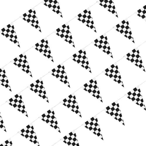 Image of Piokio 10 Meters Black and White Checkered Flag Banner - Racing Flags for Nascar Cars Birthday Party Decorations Supplies