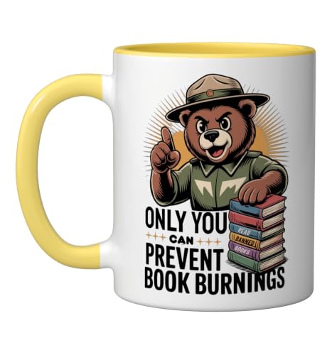 Only You Can Prevent Book Burnings Banned Books Lover Ceramic Mug, Yellow/White