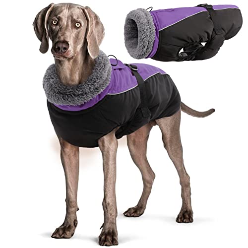 Hjyokuso Waterproof Winter Coat for Dogs With Harness Hole - Warm Jacket for Small, Medium, Large Dogs, Chihuahua, French Bulldog, Dachshund