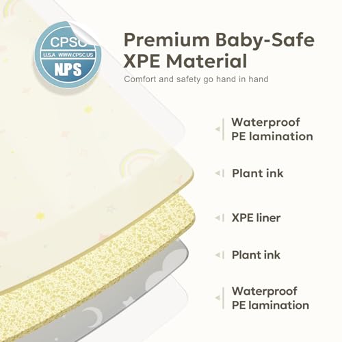 Extra Large Foldable Play Mat, Reversible Baby Play Mat with Edge Reinforcement, Non-Toxic & Waterproof Baby Mat for Floor, Foam Playmat with Travel Bag, Rainbow, Cloud & Moon, 79\"x71\"