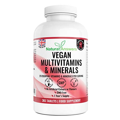 Multivitamins & Minerals Formula | 365 Vegan Friendly Tablets (Up to 1 Year Supply) | 25 Multivitamins with Iron and Minerals for Men and Women | Multivitamin Tablets by Natural Answers