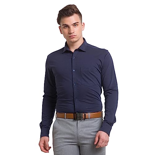 Image of Park Avenue Men's Cotton Blend Solid Pattern Slim Fit Narrow Collar Full Sleeve Formal Shirt