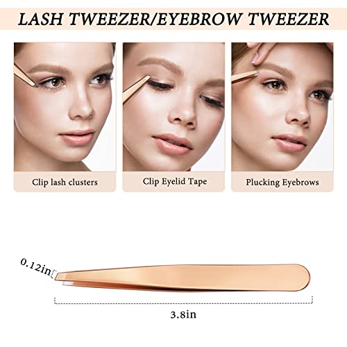 3 Pcs Diy Eyelash Applicator Tool Stainless Steel Cluster Lash Tweezers Eyelash Tweezers Application And Removal False Eyelash Applicator With Eyelash Brushes Strong Grip Lash Tools Rose Gold #TOP5
