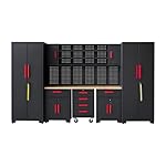 Garage Cabinet Storage System - 9-Piece Workshop Set w/Steel Cabinets & Workbench Includes Rolling Chest & Pegboard Heavy-Duty Black & Red Tool Organization for Garage/Workshop