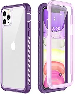 Temdan Designed for iPhone 11 Pro Max Case, Full Body with Built-in Screen Protector Heavy Duty Protection Shockproof Slim Fit Cover for iPhone 11 Pro Max (2019) 6.5 Inch - Purple/Clear