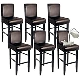 WENZMOC PU Leather Bar Stool Covers with Backs 100% Waterproof Bar Stools Covers Set of 6, Removable Stretch Barstool Slipcovers for Pub Cafe Dining Room (Dark Brown)