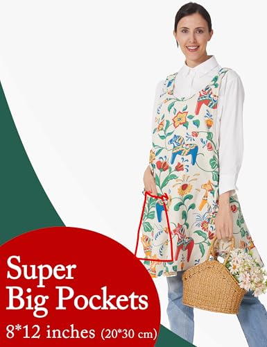 Image of Cozy Adjustable Cross Back Aprons for Women with Pockets Cotton Linen Cooking Kitchen Baking