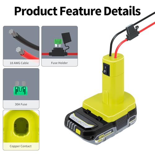 Adaptador de bateria Power Whels para bateria Ryobi 18V com conector de chicote de fios (para Power