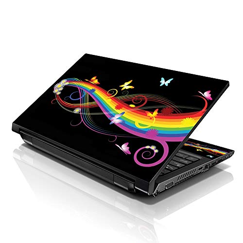 Image of LSS 17 17.3 Inches Laptop Notebook Skin Sticker with 2 Wrist Pads - Reusable Cover Protector Vinyl Sticker Cover Decal Fits 17 inch - 19 inch HP Asus Acer - Rainbow Butterflies Pattern