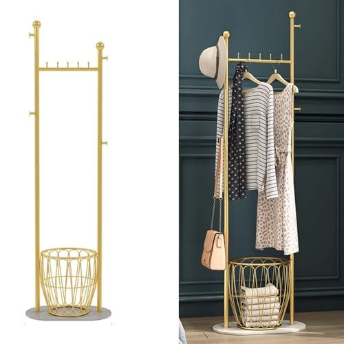 SBCGFY Perchero Dorado con Cesta de Almacenamiento y Base de mármol, Perchero Independiente para Abrigos, Sombreros, Bufandas y Bolsos en la Entrada, Pasillo, Dormitorio, Oficina, un Color-5,