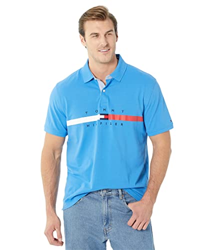 Image of Tommy Hilfiger Men's Short Sleeve Cotton Pique Flag Graphic Polo Shirt in Custom Fit