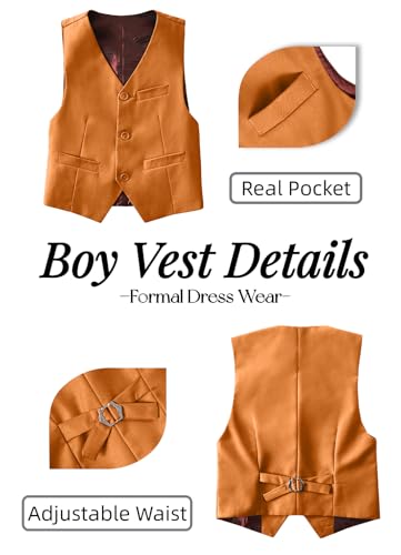 Image of YuanLu Toddler Boys Formal Suits Set,Vest Pants Dress Shirt and Tie for Kids Boy Wedding Ring Bearer Oufit