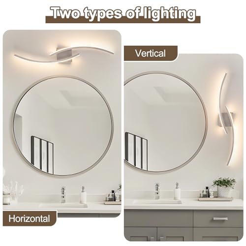 Image of Hardwired 3000~6000K Modern Wall Sconce, 31.5IN Silver LED Wall Light Fixtures Brushed Nickel Wall Lights for Bedroom, Living Room, Hallway and Bedside Wall Lamp