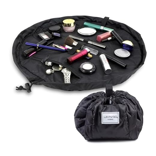 Lay-n-Go Cosmo Drawstring Cosmetic & Makeup Bag Organizer, Toiletry Bag for Travel, Gifts, and Daily Use, 20 inch, Black
