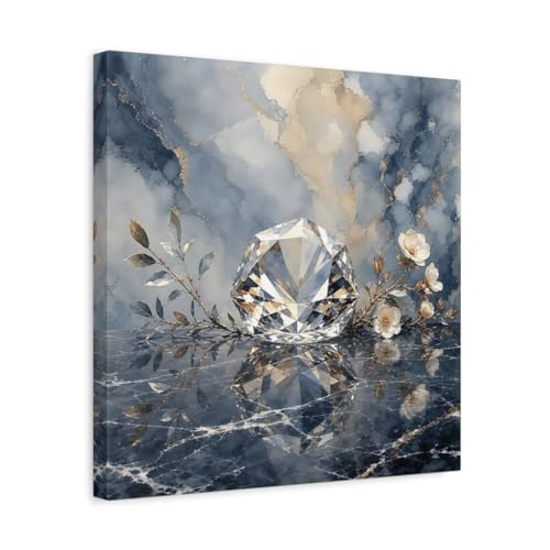 Tableau bleu et or floral 40x40 cm avec châssis carré en toile haut de gamme