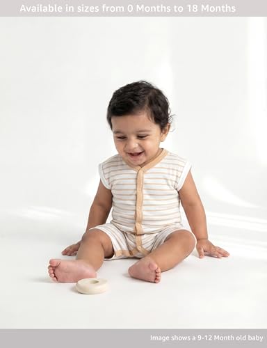 Image of Amazon Brand - Symbol Unisex 100% Cotton Half Sleeve Baby Rompers (Available in Pack of 3 & 6)