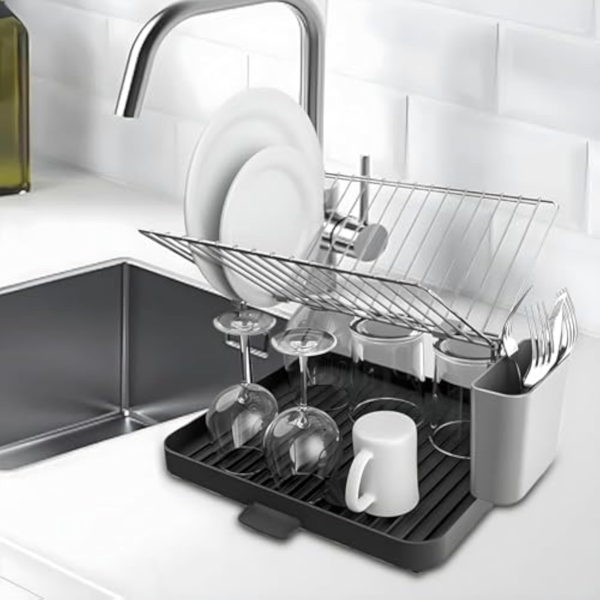 2-Tier Y-Rack Dish Drying Rack with Drainboard