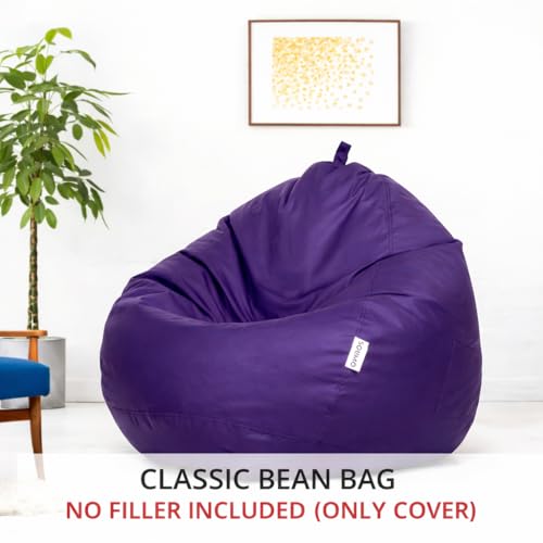 Image of Amazon Brand - Solimo Bean Bag Cover 4XL Without Beans, Faux Leather Bean Bags Cover with Handle & Zipper, Bean Bag Cover for Living Room & Bedroom | 6 Months Warranty (Purple)