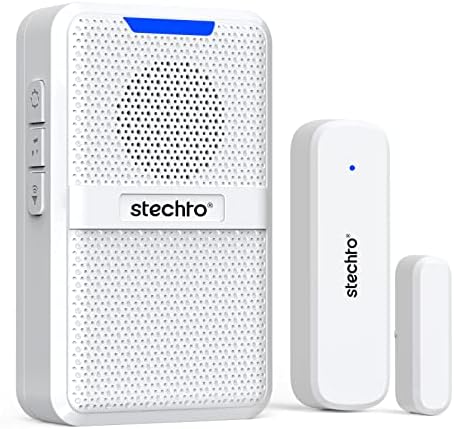 Door Chime,Wireless 600Ft Range 5 Adjustable Volume 1 Magnetic Door open Contact Sensor with 62 Chimes Mute Mode Door Bell Plugin Receiver for Home/Office/Store White (Receiver+Sensor)