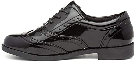 Lilley Black Patent Flat Lace Up Brogue