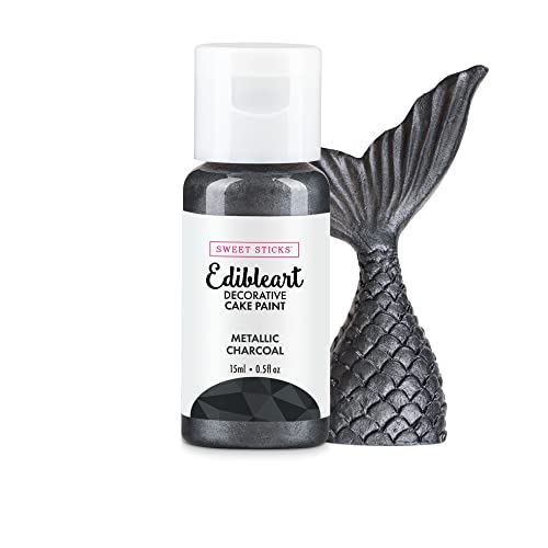 Image of Sweet Sticks Edible Art Decorative Cake Paint 0.5 Ounce (15 Milliliters), Metallic Charcoal