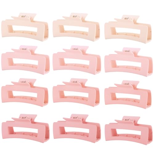 12 Pcs Pink Large Square Hair Claw Clips for Women 4.3-Inch Matte Rectangle Claw Strong Hold Non-slip Hair Clips for Thick & Thin Hair