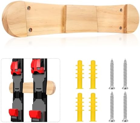 PEUTIER Minimalist Wood Ski Rack, Snowboard Wall Mount Rack Hange...