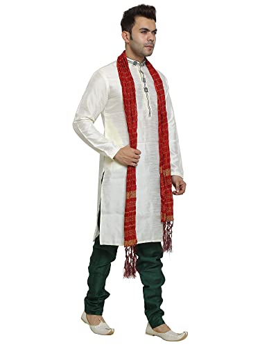 Image of ITOS365 Men's Tunic Art Silk Kurta Pajama and Scarf Suit Set Indian Clothing Wedding Party Dress Gifts Items